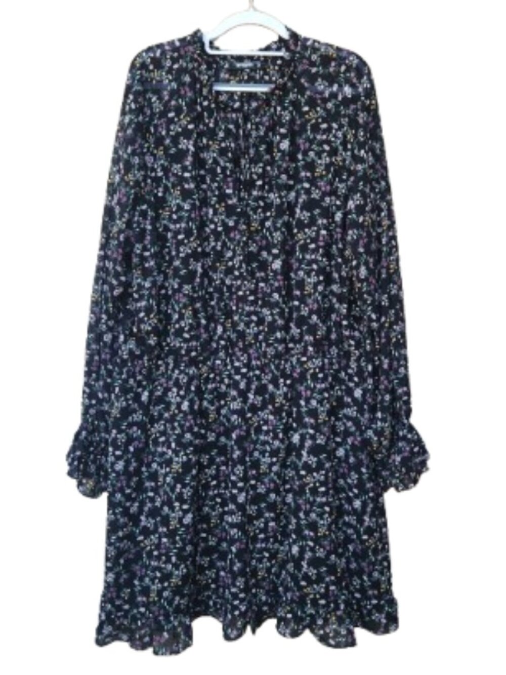Missguided Black Plus Blouson Dress Purple Floral Print Ruffle Trim Raglan